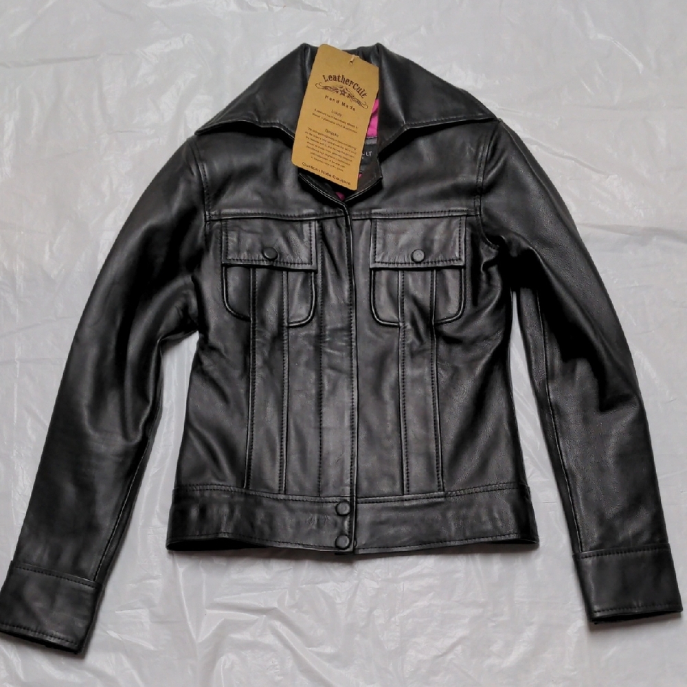 Leather Cult Black Genuine Leather Motorcycle Jacket NWT Size 32/XS